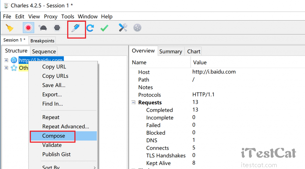 【iTestCat】Charles的Compose（撰写）功能（抓包工具Charles使用教程）