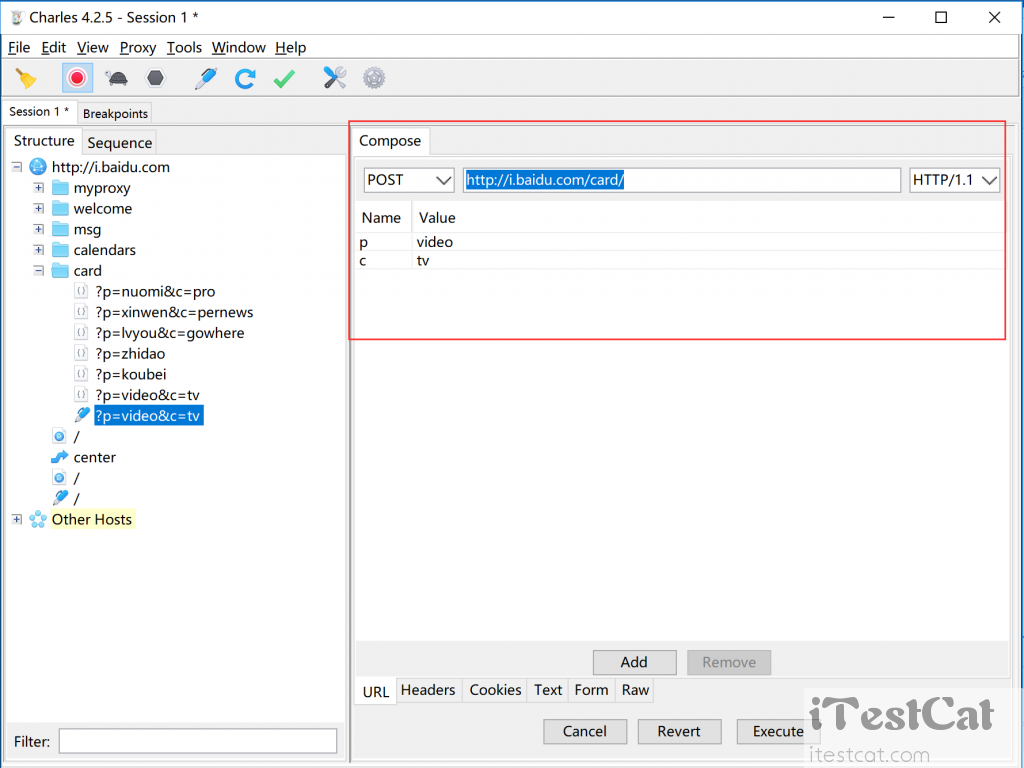 【iTestCat】Charles的Compose（撰写）功能（抓包工具Charles使用教程）